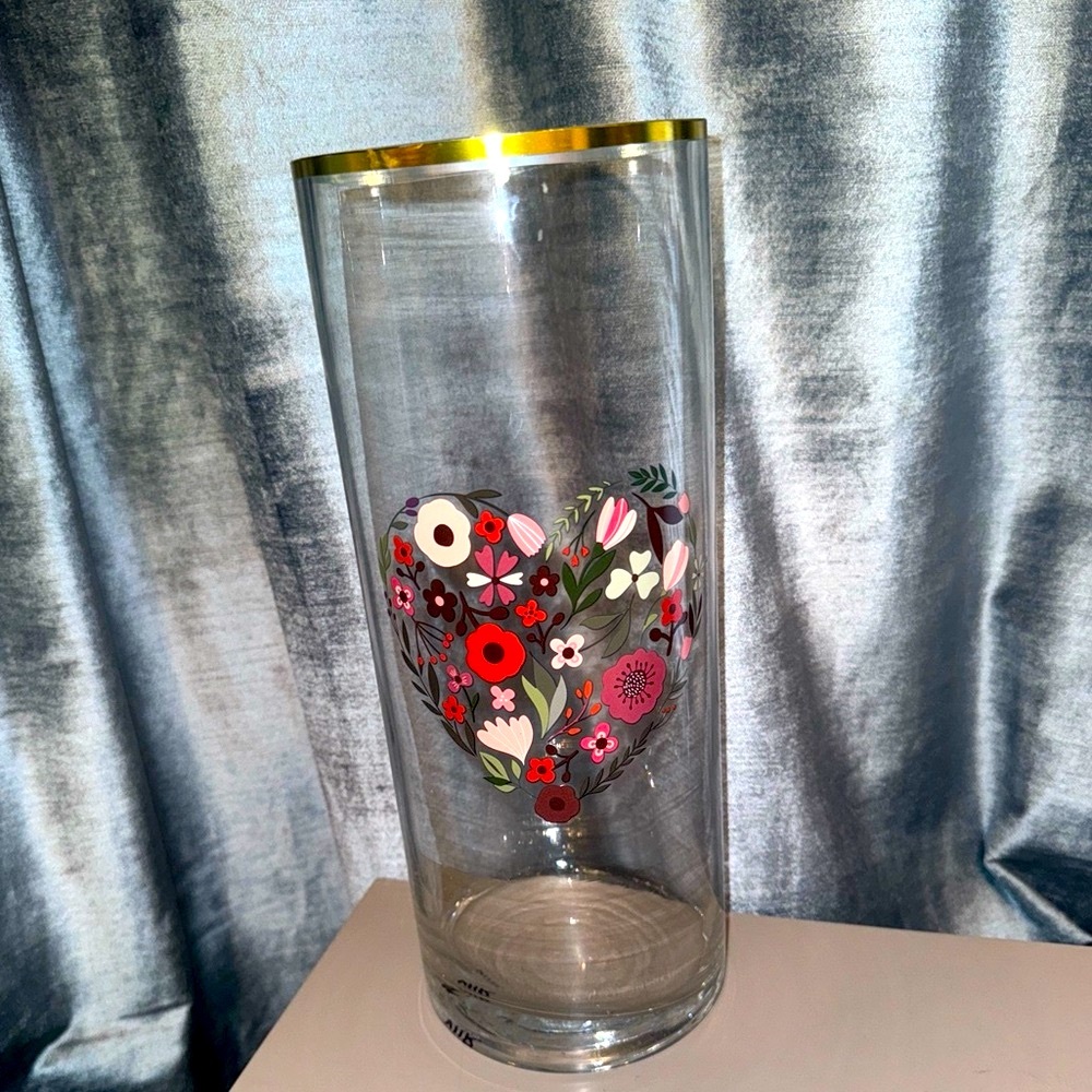 Glass Hand Painted Gold Trim 12” VASE